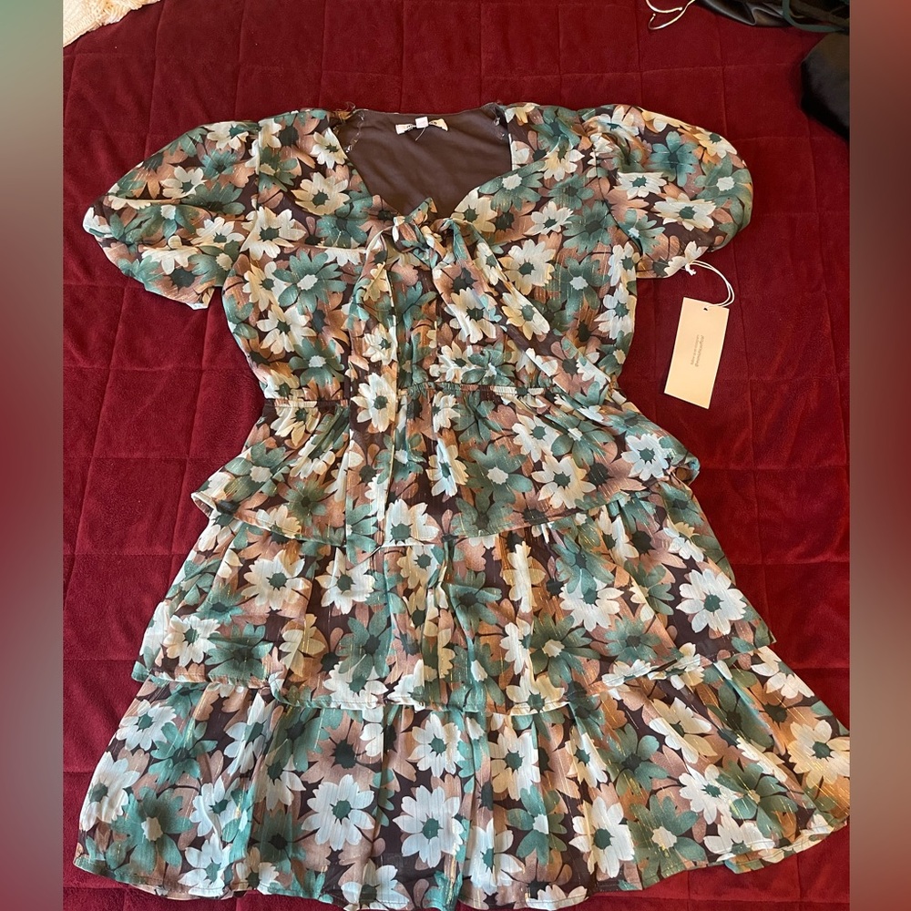 Mimi Chica Floral Womens Dress in Green and Brown